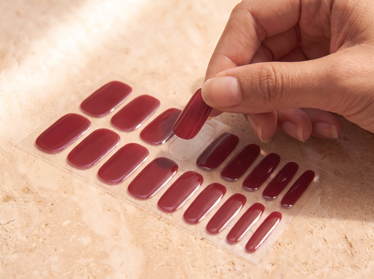 A red gel strip being gently lifted from its backing.